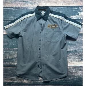 HARLEY DAVIDSON Gray Embroidered Short Sleeve Button Shirt